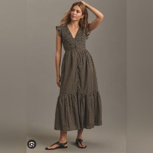 Anthropologie Black and Cream Maxi Dress with Elegant Design